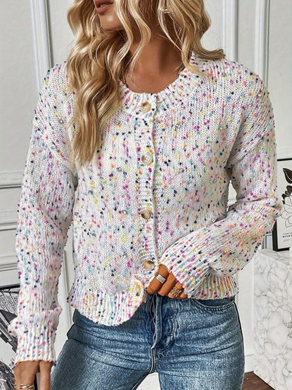 Textured Knit Button-Up Cardigan - Picture 6 of 9